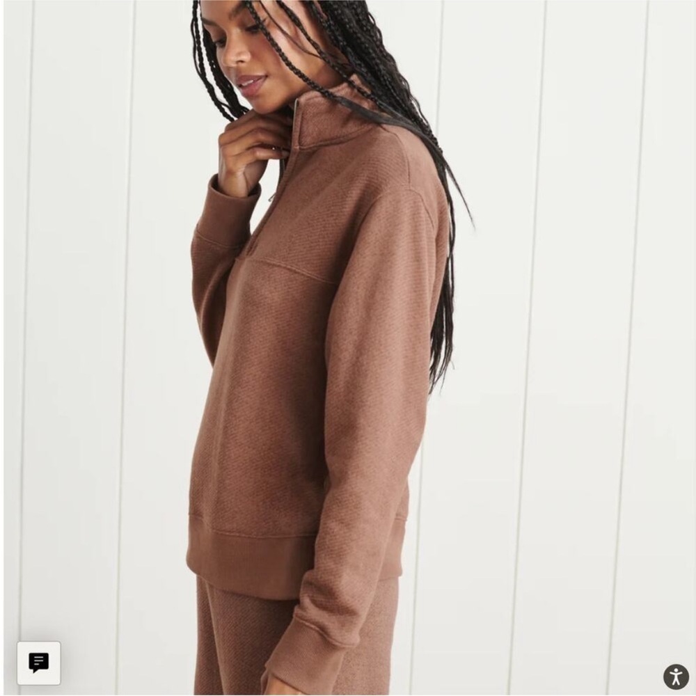 Jenni Kayne Half Zip Sweatshirt In Cinnamon Brown Size Large Cotton Viscose - Picture 3 of 11